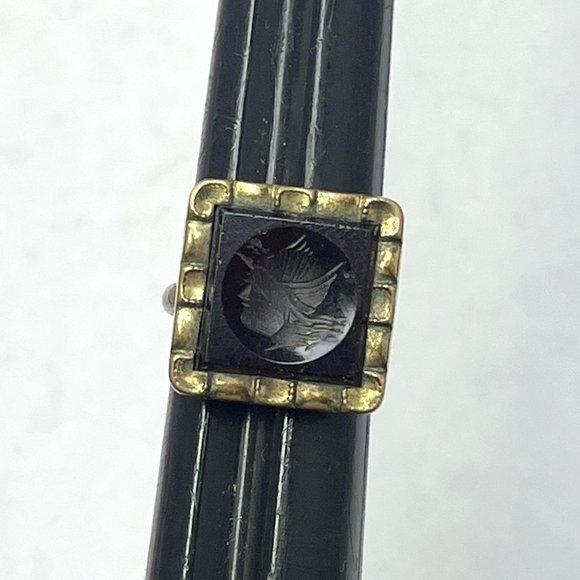 Estate Antique Carved Glass Knight Ring